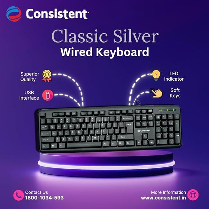 Consistent SK101 Wired Keyboard | Full-Size | USB Plug & Play | Spill-Resistant - Image 2