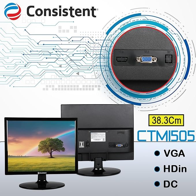 Consistent 15.1" Ultra-Slim LED Monitor (CTM 1505) | VGA | Black - Image 2